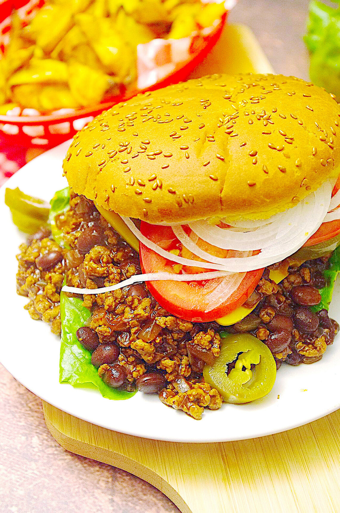 Chili-Cheese-Burger, Vegan, LowFat